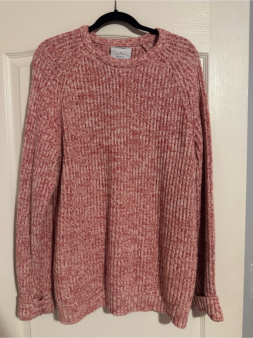 Old Navy Chunky Rib Knit Marled Red Pink Crewneck Sweater XL Raglan Cotton
